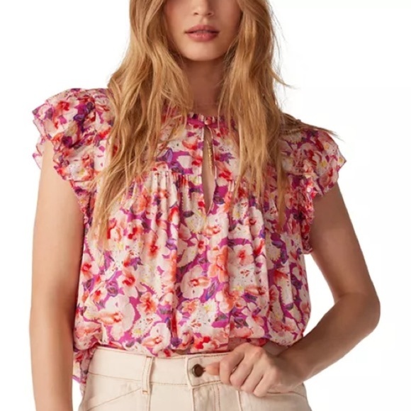 ba&sh Tops - ba&sh Derick Floral Ruffle-Shoulder Top Size xs